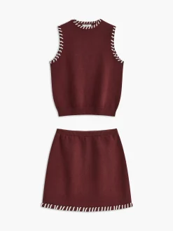 COMMENSE Contrast Trim Sleeveless Skirt Set* Skirt Sets|Long Sleeve Sets