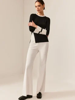COMMENSE Contrast Trim Slit Stretch Knit Top* Sweater Tops|Sweaters & Cardigans