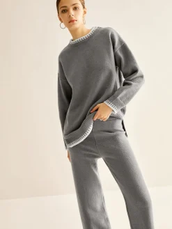 COMMENSE Contrast Trim Slit Warm Sweater Co-ords* Knitwear|Matching Sets