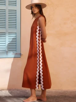 COMMENSE Contrast Trim Split Sleeveless Dress* Black Dresses|Casual Dresses