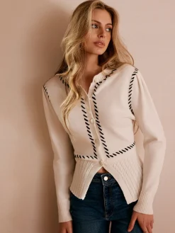 COMMENSE Contrast Trim Split Slim Cardigan* Cardigans|Sweaters & Cardigans