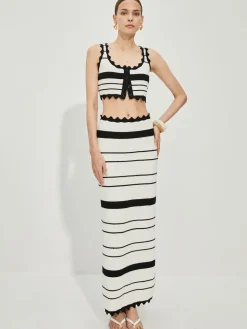 COMMENSE Contrast Trim Stripe Knit Skirt Set* Skirt Sets|Long Sleeve Sets