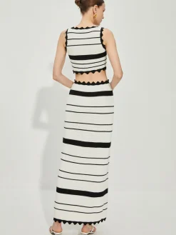 COMMENSE Contrast Trim Stripe Knit Skirt Set* Skirt Sets|Long Sleeve Sets