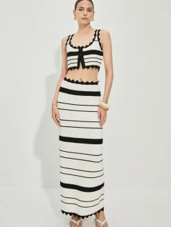 COMMENSE Contrast Trim Stripe Knit Skirt Set* Skirt Sets|Long Sleeve Sets