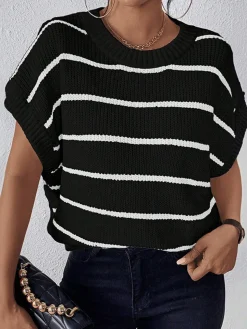 COMMENSE Contrast Trim Stripe Sweater Vest* Sweater Vests|Sweaters & Cardigans