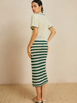COMMENSE Contrast Trim Striped Skirt Set* Sweater Tops|Skirts