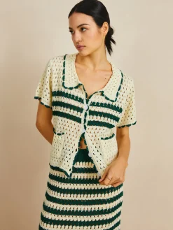 COMMENSE Contrast Trim Striped Skirt Set* Sweater Tops|Skirts