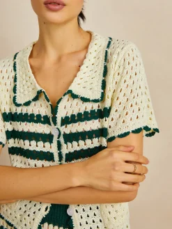 COMMENSE Contrast Trim Striped Skirt Set* Sweater Tops|Skirts