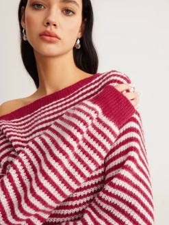 COMMENSE Contrast Trim Striped Swaeter* Sweater Tops|Sweaters & Cardigans