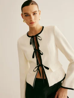 COMMENSE Contrast Trim Tie Front Blazer* Outerwear|Blazers