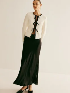 COMMENSE Contrast Trim Tie Front Blazer* Outerwear|Blazers