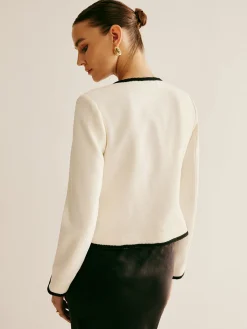 COMMENSE Contrast Trim Tie Front Blazer* Outerwear|Blazers