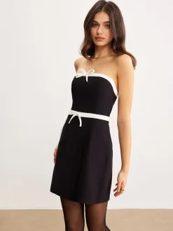COMMENSE Contrast Trim Tube Short Dress* Black Dresses|Cocktail & Party Dresses