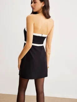 COMMENSE Contrast Trim Tube Short Dress* Black Dresses|Cocktail & Party Dresses