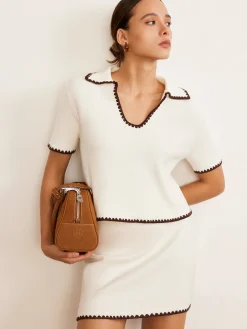 COMMENSE Contrast Trim V-Neck Polo Knit Top* Sweater Tops|Sweaters & Cardigans