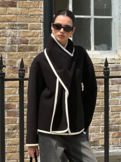 COMMENSE Contrast Trim Wool Coat With Scarf* Outerwear|Coats