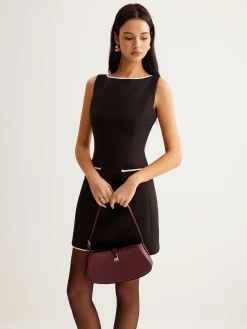 COMMENSE Contrast Trim Zipper Tank Short Dress* Black Dresses|Casual Dresses
