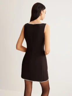 COMMENSE Contrast Trim Zipper Tank Short Dress* Black Dresses|Casual Dresses