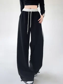 COMMENSE Contrast Waist Wide Leg Pants* Wide Leg|Pants
