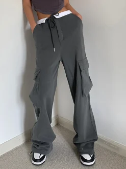 COMMENSE Contrast Waistband Cargo Sweatpants* Pants|Knitwear
