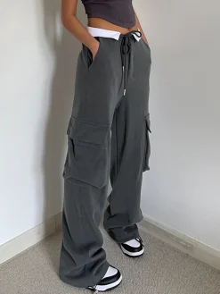 COMMENSE Contrast Waistband Cargo Sweatpants* Pants|Knitwear