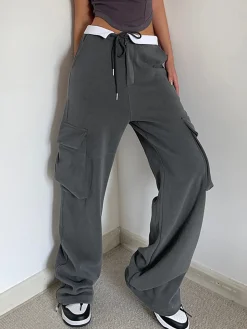 COMMENSE Contrast Waistband Cargo Sweatpants* Pants|Knitwear
