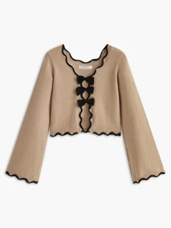 COMMENSE Contrast Wave Trim Bow Sweater* Sweater Tops|Sweaters & Cardigans