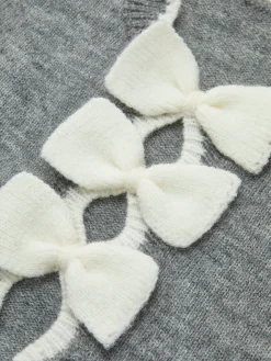 COMMENSE Contrast Wave Trim Bow Sweater* Sweater Tops|Sweaters & Cardigans