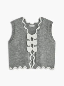 COMMENSE Contrast Wave Trim Bow-Decor Sweater Vest* Vests|Knitwear