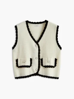 COMMENSE Contrast Wave Trim Breasted Sweater Vest* Sweater Vests|Sweaters & Cardigans