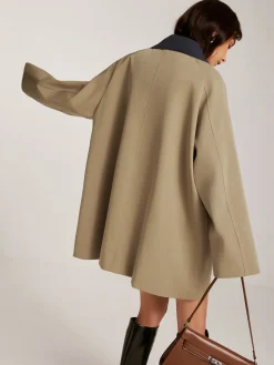 COMMENSE Contrast-Collar Zipper Loose Trench Coat* Outerwear|Coats