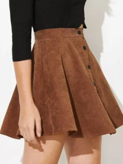 COMMENSE Corduroy Pleated Mini Skirt* Skirts|Bottoms