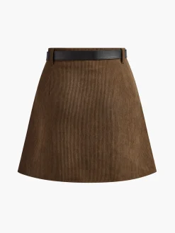 COMMENSE Corduroy Pleated Skirt With Belt* Skirts|Bottoms