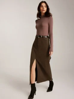 COMMENSE Corduroy Split Belted Midi Skirt* Skirts|Bottoms