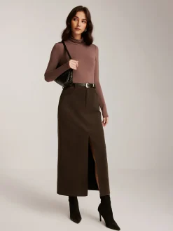 COMMENSE Corduroy Split Belted Midi Skirt* Skirts|Bottoms