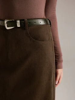 COMMENSE Corduroy Split Belted Midi Skirt* Skirts|Bottoms