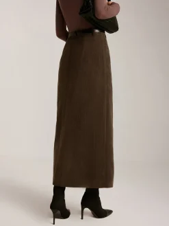 COMMENSE Corduroy Split Belted Midi Skirt* Skirts|Bottoms