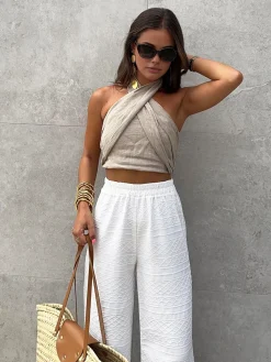 COMMENSE Cotton & Line Crisscross Halter Tank Top* Tank Tops & Camis|Tops