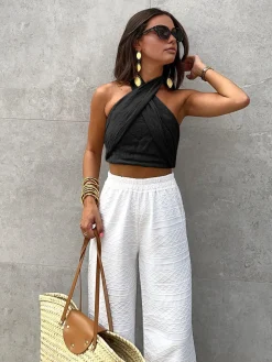 COMMENSE Cotton & Line Crisscross Halter Tank Top* Tank Tops & Camis|Tops