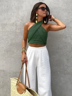 COMMENSE Cotton & Line Crisscross Halter Tank Top* Tank Tops & Camis|Tops