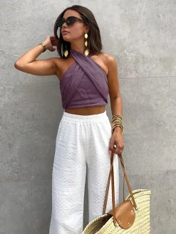 COMMENSE Cotton & Line Crisscross Halter Tank Top* Tank Tops & Camis|Tops