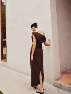 COMMENSE Cotton & Linen Asymmetrical Neck Dress* Black Dresses|Casual Dresses