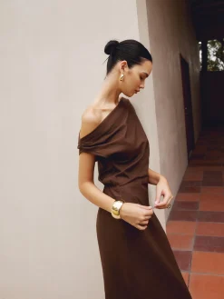 COMMENSE Cotton & Linen Asymmetrical Neck Dress* Black Dresses|Casual Dresses