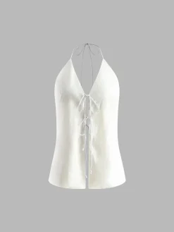COMMENSE Cotton & Linen Backless Halter Top With Shorts Set* Shorts Sets|Shorts