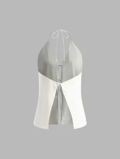COMMENSE Cotton & Linen Backless Halter Top With Shorts Set* Shorts Sets|Shorts