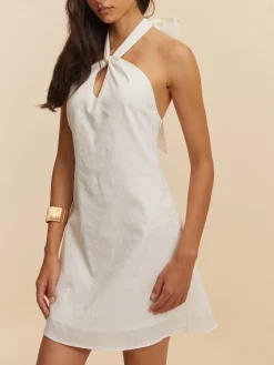 COMMENSE Cotton & Linen Backless Halter Dress* White Dresses|Casual Dresses