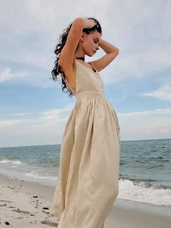 COMMENSE Cotton & Linen Backless Long Dress* Casual Dresses|Summer Dresses