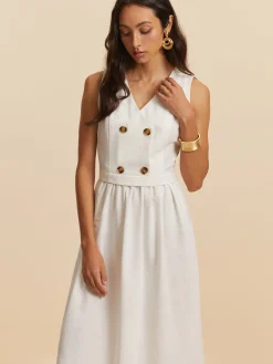 COMMENSE Cotton & Linen Button Sleeveless Dress* White Dresses|Vacation Dresses