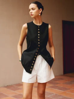 COMMENSE Cotton & Linen Button-Front Vest* Outerwear|Vests