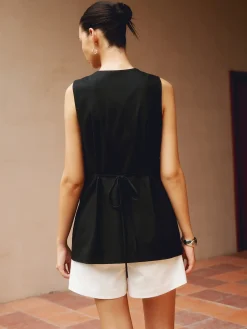 COMMENSE Cotton & Linen Button-Front Vest* Outerwear|Vests